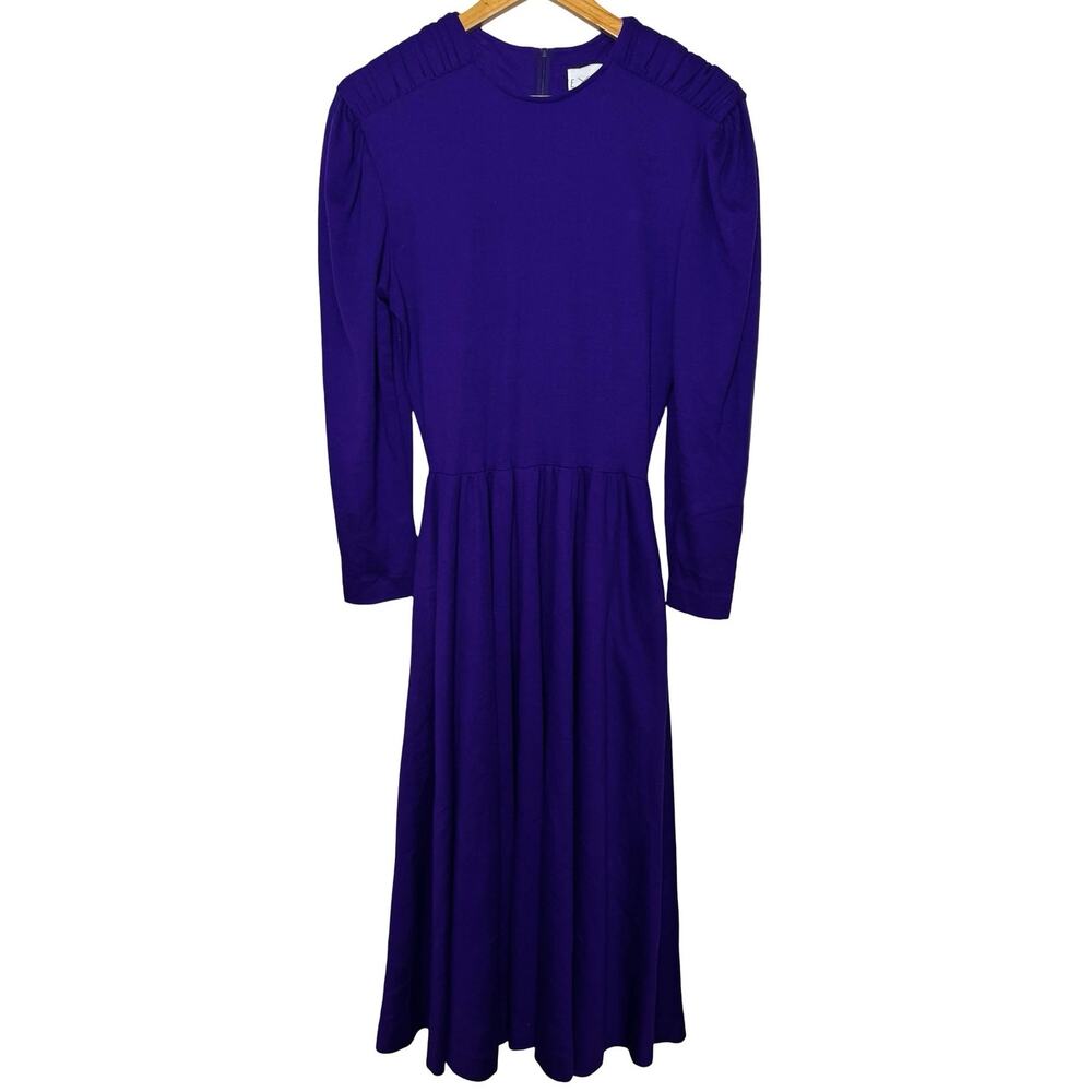 Vintage 80s 90s Expo Purple Pleated Midi Dress Shoulder Pads Size 12 Whimsy Goth